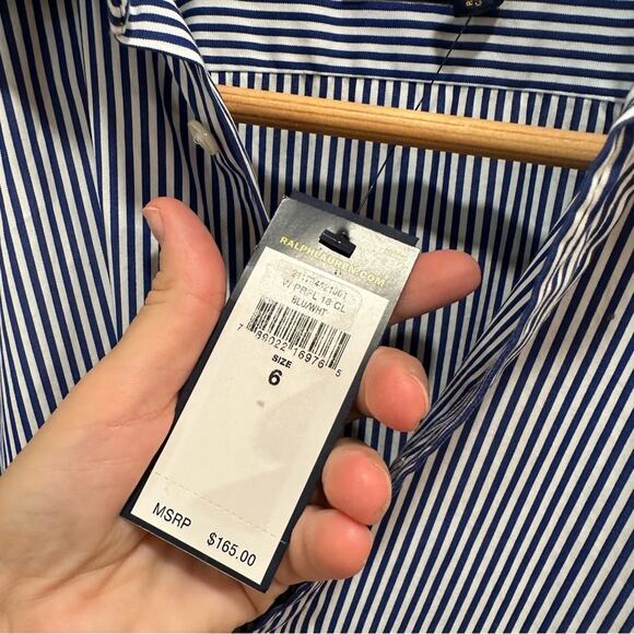 NWT Polo Ralph Lauren Blue White Striped Cotton Long Sleeve Mini Dress 6 - Picture 14 of 14